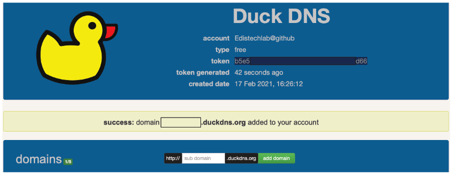 Addon DuckDNS Webseite