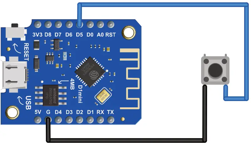 ESP Home Wemos D1 Mini Taster – Schritt-für-Schritt Anleitung 1 Wemos d1 mini mit Taster Schaltplan