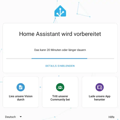 Home Assistant auf den RPi installieren 3 Home Assistant Willkommensbildschirm